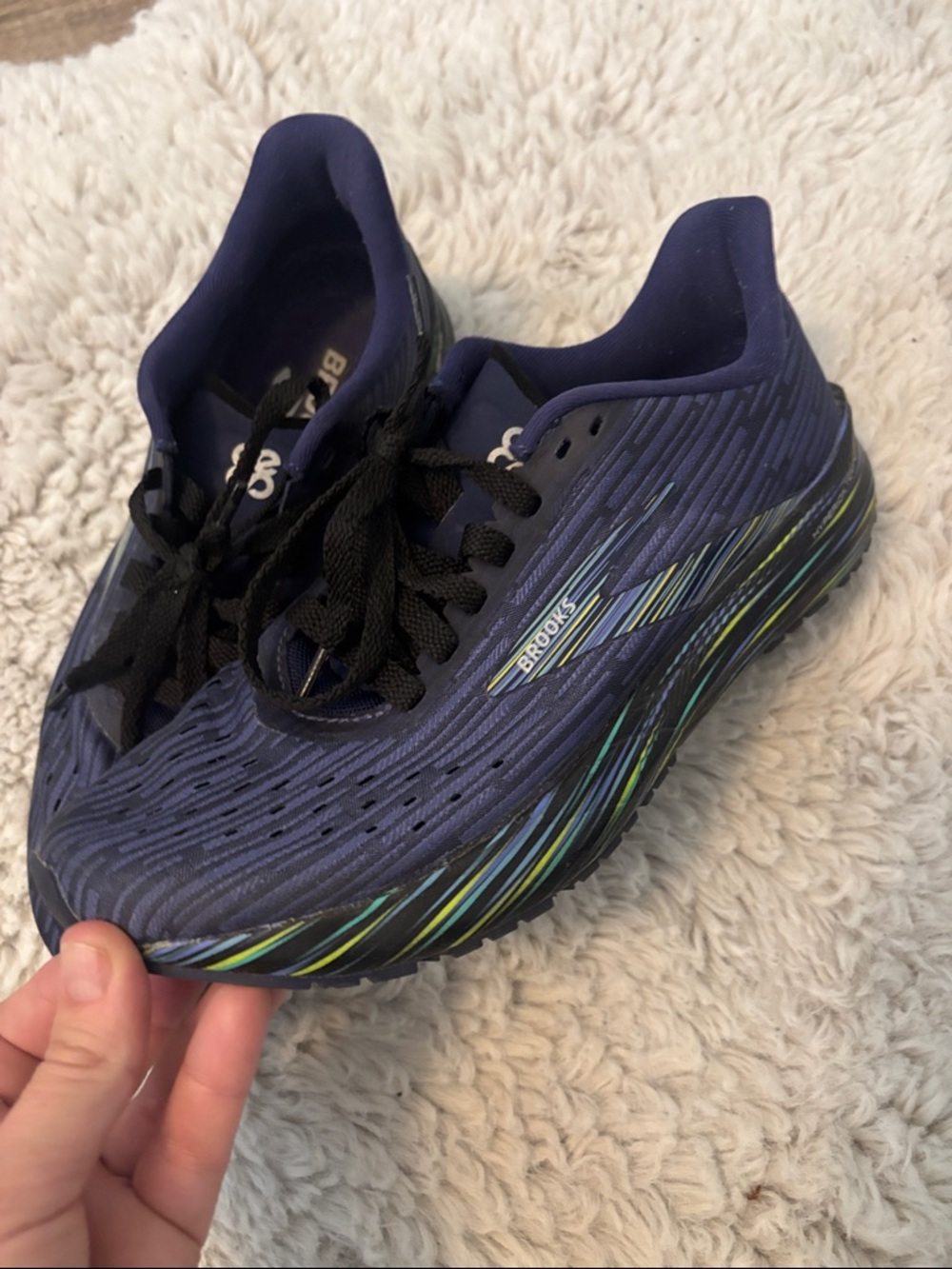 Brooks Navy and Black Running Sneakers with Neon Accent
